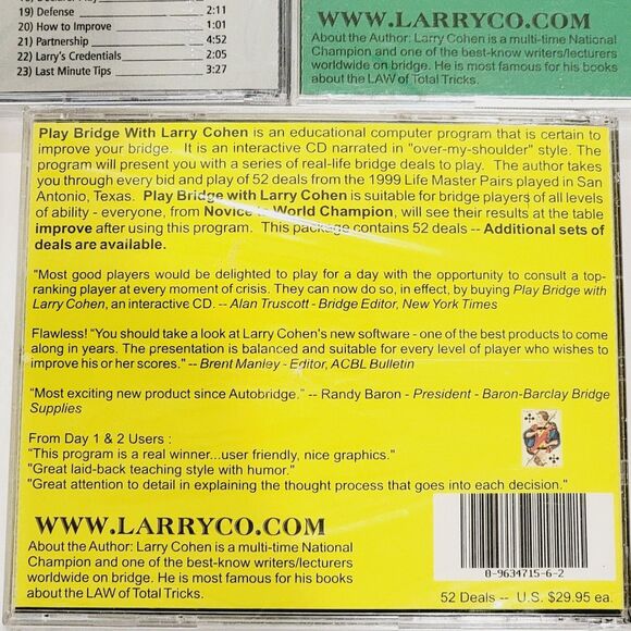 Play Bridge with Larry Cohen CD 1999 Life Master Pairs Day 2 & 3 CD Rom Lot Of 3 - Picture 8 of 14